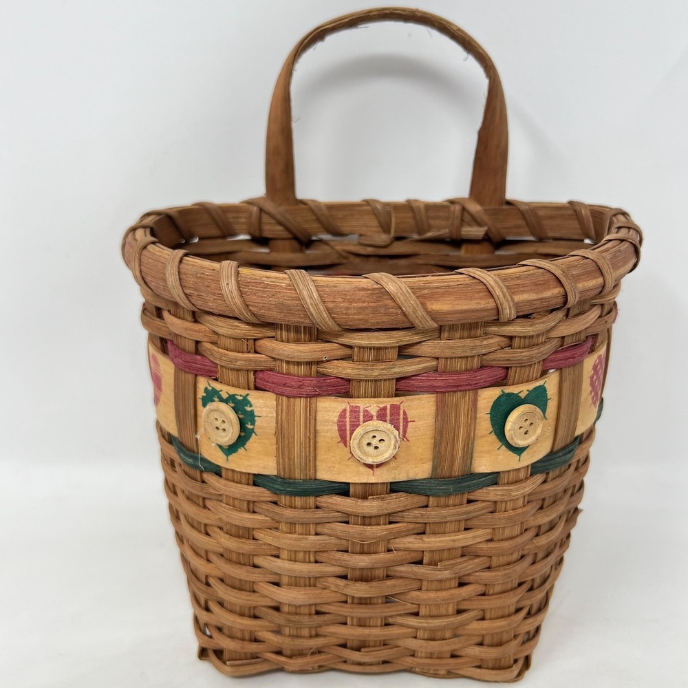 Vintage Woven Basket Hearts‎ Buttons Lightweight Red & Green